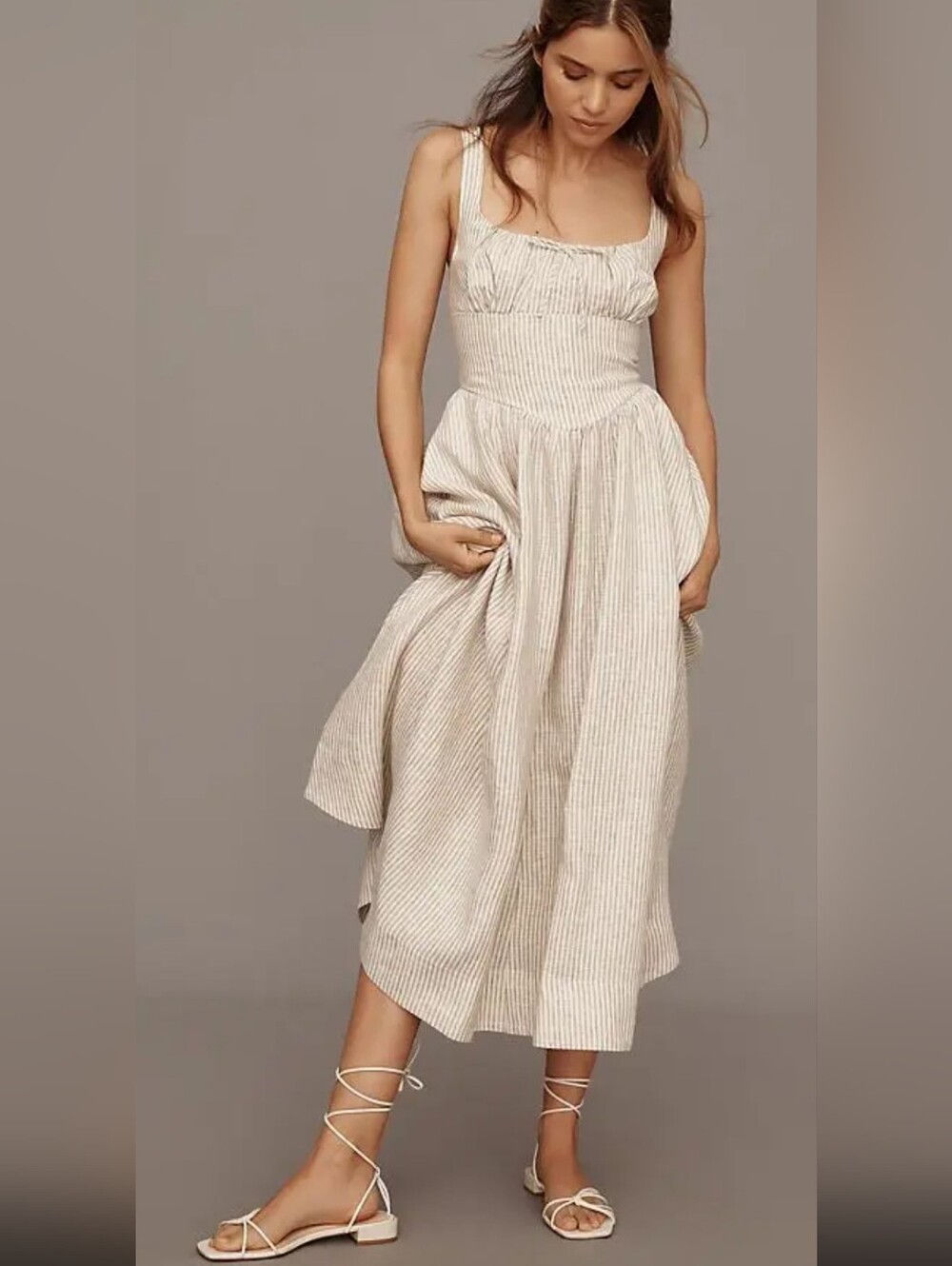 Workshop Republic Clothing Cream and Beige Striped Maxi Dress - Picture 2 of 11